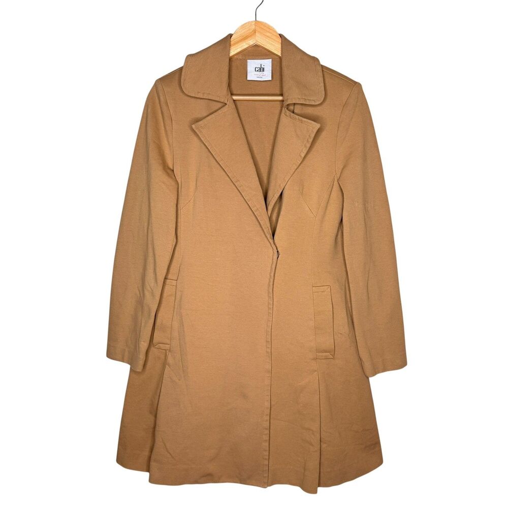 Cabi Casablanca Trench Coat Size M Tan Camel Classic Ponte Knit Statement Piece - Picture 8 of 14